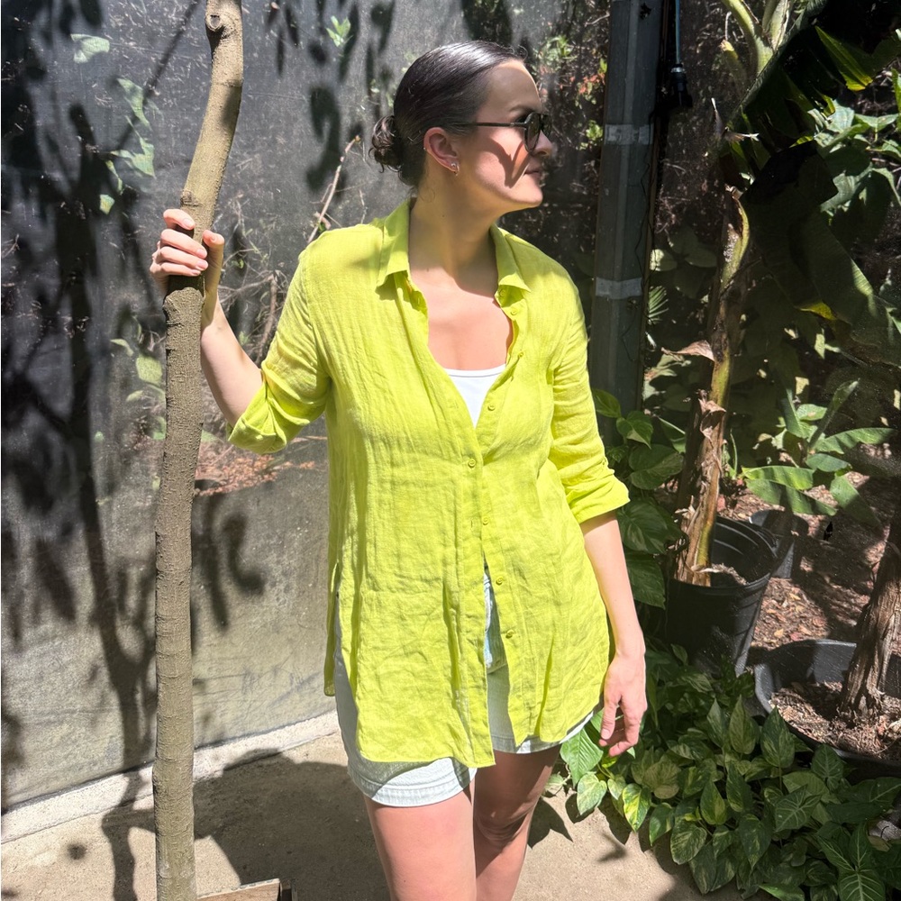 Massimo Dutti Lime Green Button Down Shirt
